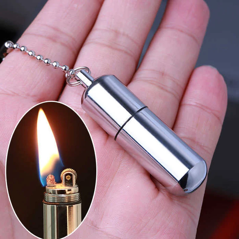 Mini Stainless Steel Kerosene Lighter kerosene lighter Gasoline Oil Keychain Flint Fire Starter Cute Lighter Gadgets for Men Survival Fire