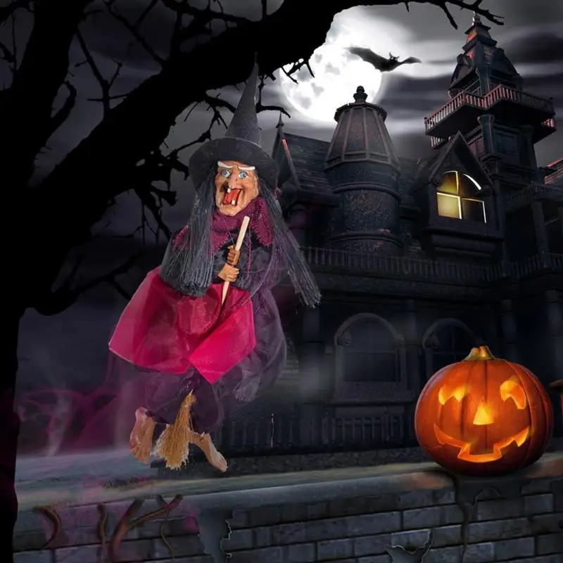 Подвесная фигурка ведьмы для верховой езды в стиле ужасов, украшение на Хэллоуин, аксессуары для Хэллоуина, голосовое управление, излучающий смех