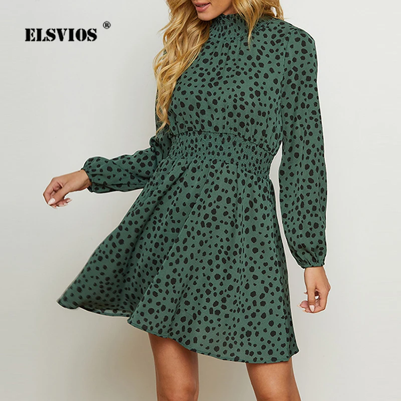 

Повседневные мини-платья с эластичным поясом, женское элегантное платье с леопардовым цветочным принтом, женское осеннее модное платье с коротким высоким воротником, вечерние платья