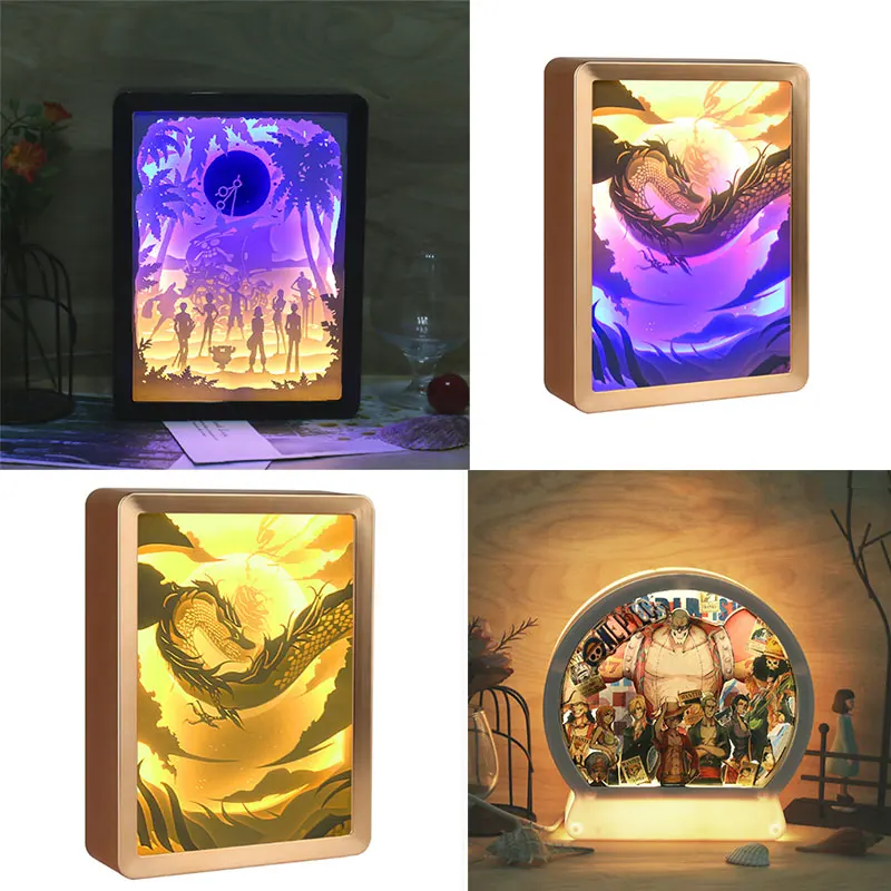 Dragon Ball Z Goku Shenron One Piece Luffy Team 3d LED Light DIY Handmade Paper Sculpture LED Night Lihgt for Children Gift Home