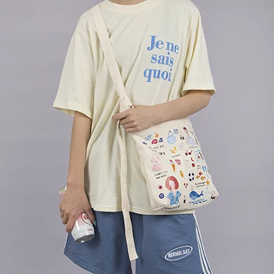 white New Original Design Cartoon Printing Large Capacity Luxury Handbags Foldable Shopping Bag Preppy Style Women's Messenger Bag - Цвет: white