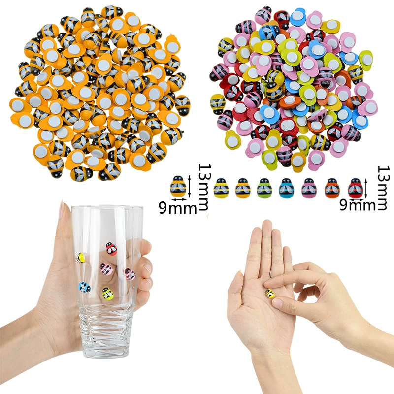 100pcs DIY Wall Art Baby Toys Mini Bee Ladybug Stickers Self-adhesive Wooden Scrapbooking Easter Decoration Home Wall Art Decal
