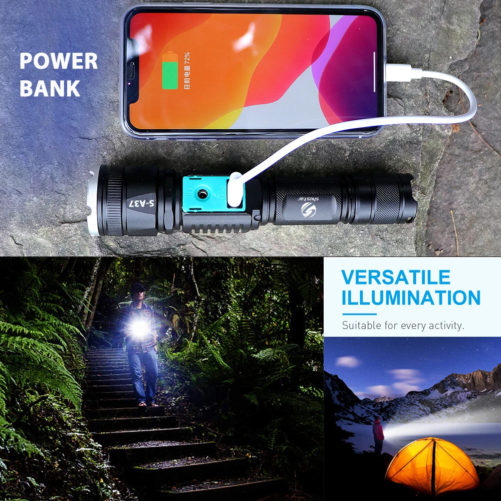 USB Перезаряжаемый светодиодный фонарик с XP-L лампами V6, может использоваться в качестве внешнего аккумулятора, водонепроницаемый тактический фонарь, 5 режимов освещения