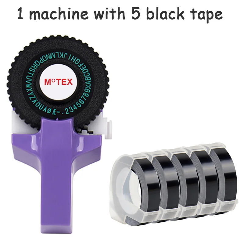 Фиолетовый цвет MoTex E101 принтер мини DIY Ручная Совместимость для dymo 3D тиснение ручная лента ручная машинка надпись машина - Цвет: machine with 5 black
