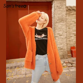 

SAM'S TREE Multicolor Solid Single Button Velvet Cardigan Sweater Women 2020 Spring Pure Korean Long Sleeve Ladies Basic Tops