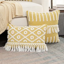 

Yellow Series Pillows Bohemian Famous Style Handmade Loop Velvet Cushion