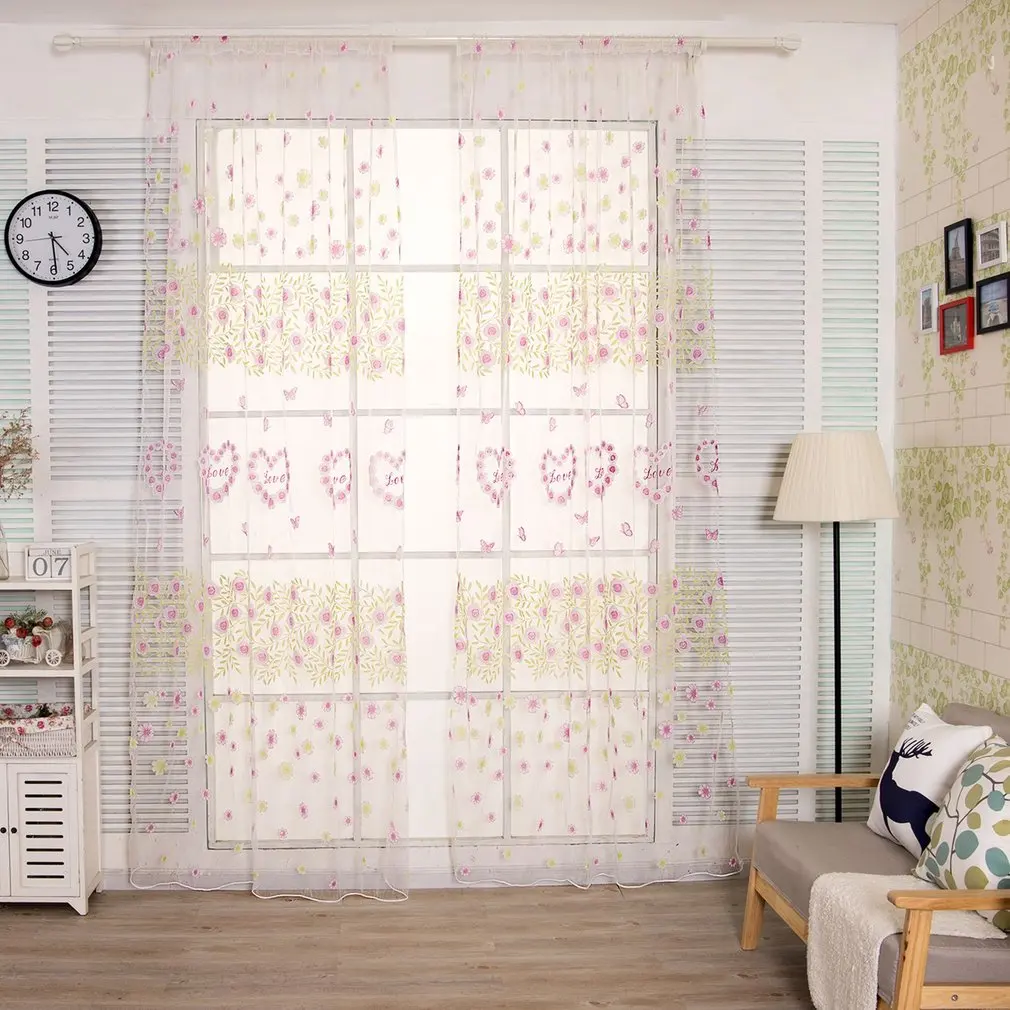 

Romantic Butterfly Heart Pattern Door Window Curtains Large Size Living Room Window Curtain Screening Home Decoration