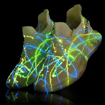 

New Club Men's Shoes Luminous Breathable Mesh Running Shoes Trend Sports Shoes 2020 Popular Fashion Flying Woven Casual Shoes