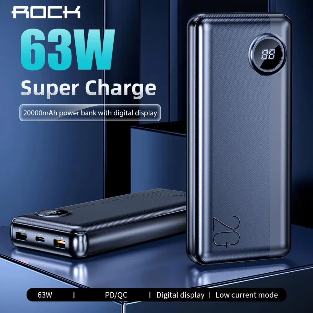ROCK 20000 мАч Внешний аккумулятор USB C PD Быстрый 3,0 63 Вт Портативный внешний аккумулятор зарядное устройство светодиодный дисплей внешний аккум... ROCK 20000 мАч Внешний аккумулятор USB C PD Быстрый 3,0 63 Вт Портативный внешний аккумулятор зарядное устройство светодиодный дисплей внешний аккум...