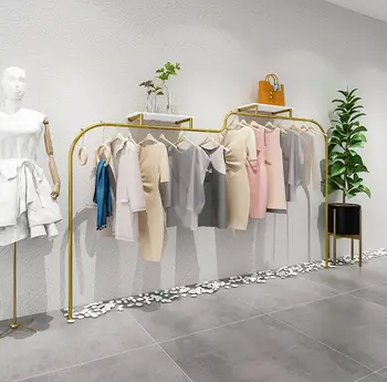Cheap Clothing Store Display Shelf Wall Stainless Steel Wire Brushed Clothes Rack Simple Creative Shelf