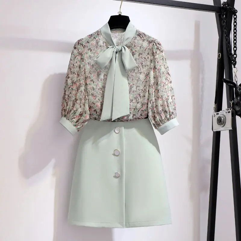 Женский комплект из 2 предметов Летний шифоновый укороченный топ с принтом и