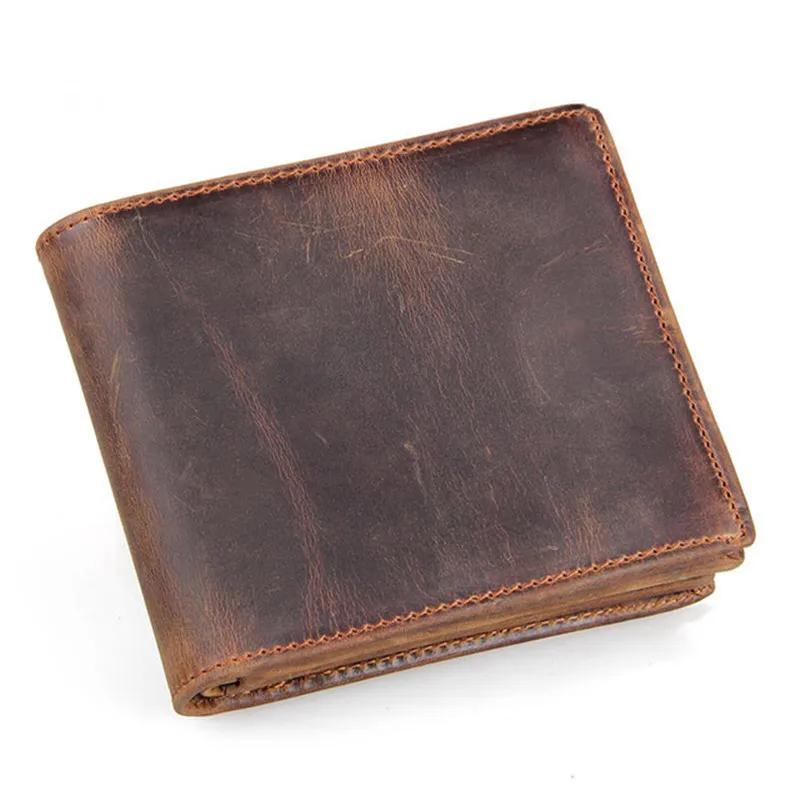 

Gentleman Men Vintage Short Geniune Leather Wallets Purses Clutch Man Horsehide Brown Wallet Card Holder