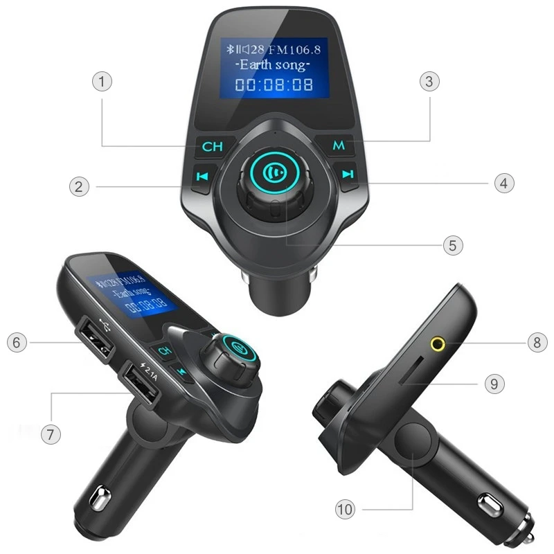 Беспроводной ЖК Bluetooth автомобильный комплект MP3 FM передатчик AUX USB зарядное устройство Handsfree