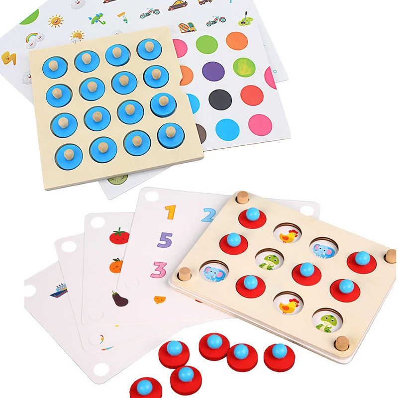 Children Wood Memory Chess with Reference Cards Toys for Kids Memory Training Family Table Game Partents Baby Games Boys Girls 54pcs boys boys toys math flash cards addition subtraction division multiplication mathematical game kindergarten prep