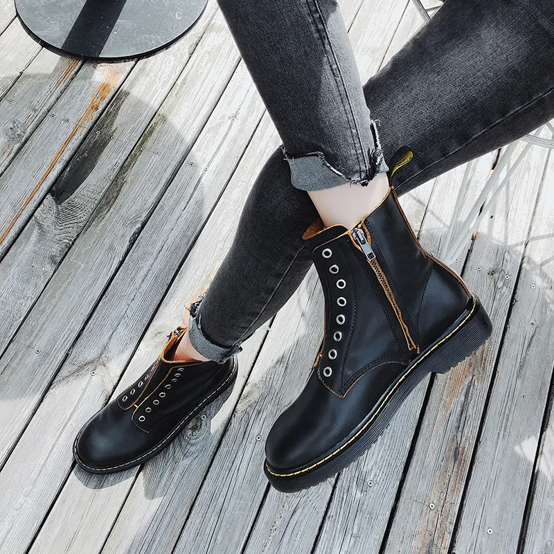 

Martin Boots Women's Spring And Autumn Single Boots British Style Non-Lace-up Motorcycle Boots WOMEN'S Boots