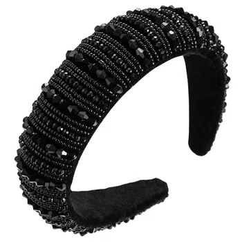

2pcs High-grade, simple, wide-edged, fashionable, beaded foam, black crystal headband