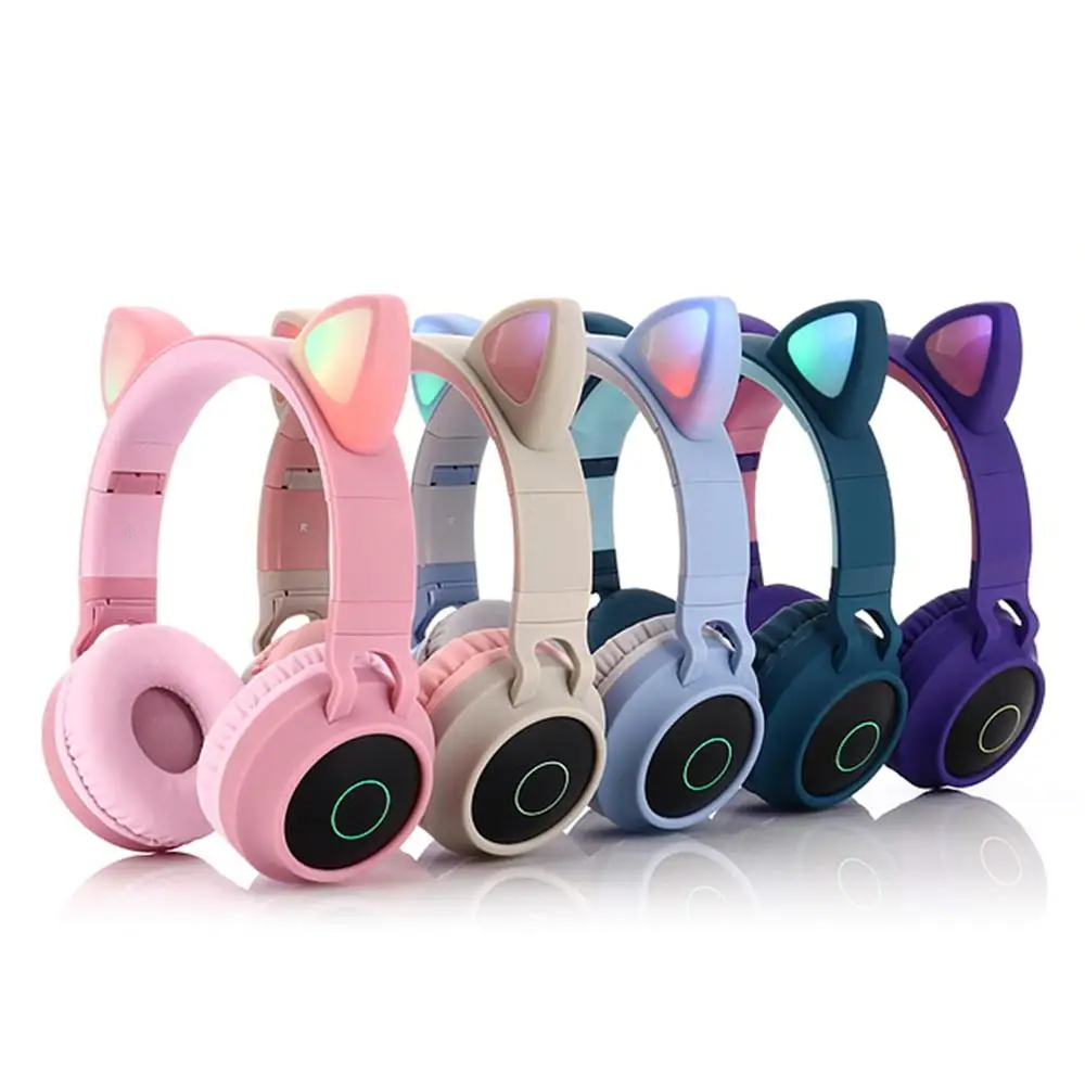 Wireless Bluetooth 5 0 Headset Adjustable Head mounted HiFi Stereo Sound LED Light Headphones Foldable Cute Cat Ears Music