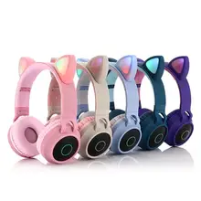 Wireless Bluetooth 5 0 Headset Adjustable Head mounted HiFi Stereo Sound LED Light Headphones Foldable Cute Cat Ears Music