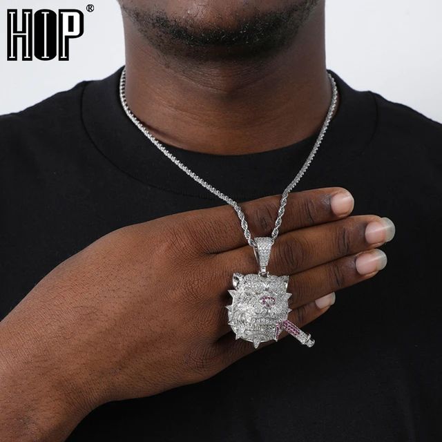 Hip Hop Bling Iced Out Cubic Zircon CZ Dog Pendants & Necklaces Copper  Necklace For Men