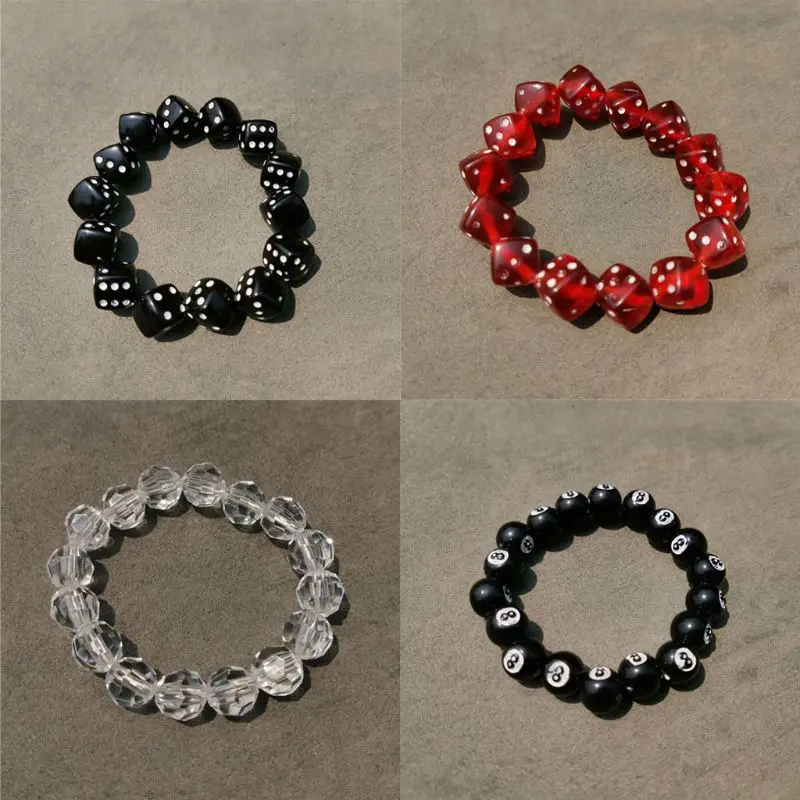 Acrylic Dice Beads Stretch Bracelets Funny Game Lucky Dice Bracelets Women Fashion Jewerly