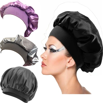 

Women's Satin Solid Wide-brimmed Sleeping Hat Night Sleep Cap Hair Care Bonnet Nightcap for Women Men Unisex Cap Bonnet De Nuit