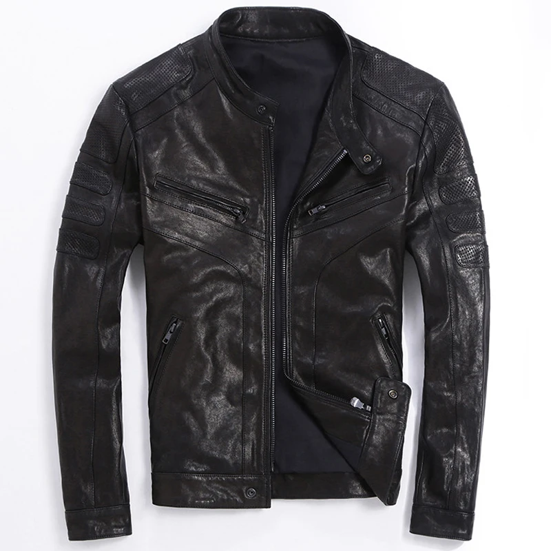 

Name Brand Oversized Mens Genuine Leather Sheepskin Jacket Biker Mans Real Leather Coats Plus Size 4XL European Jacket Men A600