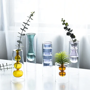 

Creative Nordic Glass Vase Flower Ware Crystal Ball Transparent Double-Layer Stained Hydroponic Flower Home Desktop Decoration