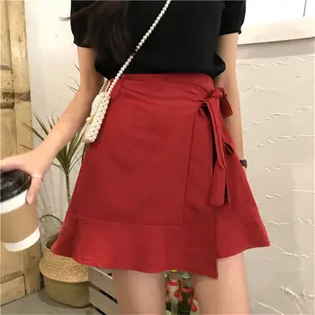 

ZCWXM New 2020 Summer All-Match Retro Vintage Lace Sweet Fashion Empire Solid Stylish Simple A-Line Skirts 2 Colors Casual