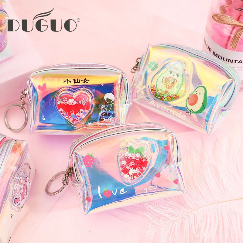 

DUGUO cute stationery girl sandpaper stationery storage supplies laser colorful zipper key management key chain kawaii supplies
