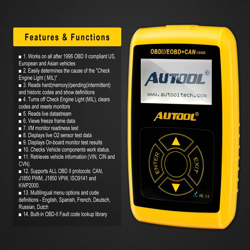 Автомобильный сканер AUTOOL CS320 считыватель кодов OBD2 многофункциональный цифровой