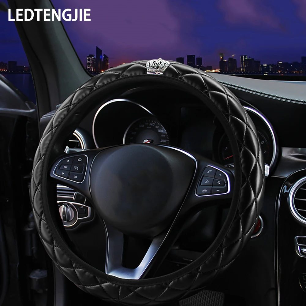 

LEDTENGJIE Car Steering Wheel Cover Diamond-studded Crown Soft Leather Without Inner Ring Fashionable Atmosphere New Style