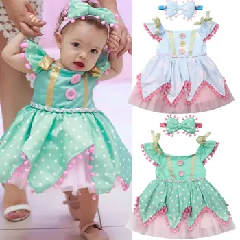

2PCS Canis Newborn Baby Girl Princess Dress Lace Party Birthday Pageant Sundress With Bow-knot Headband