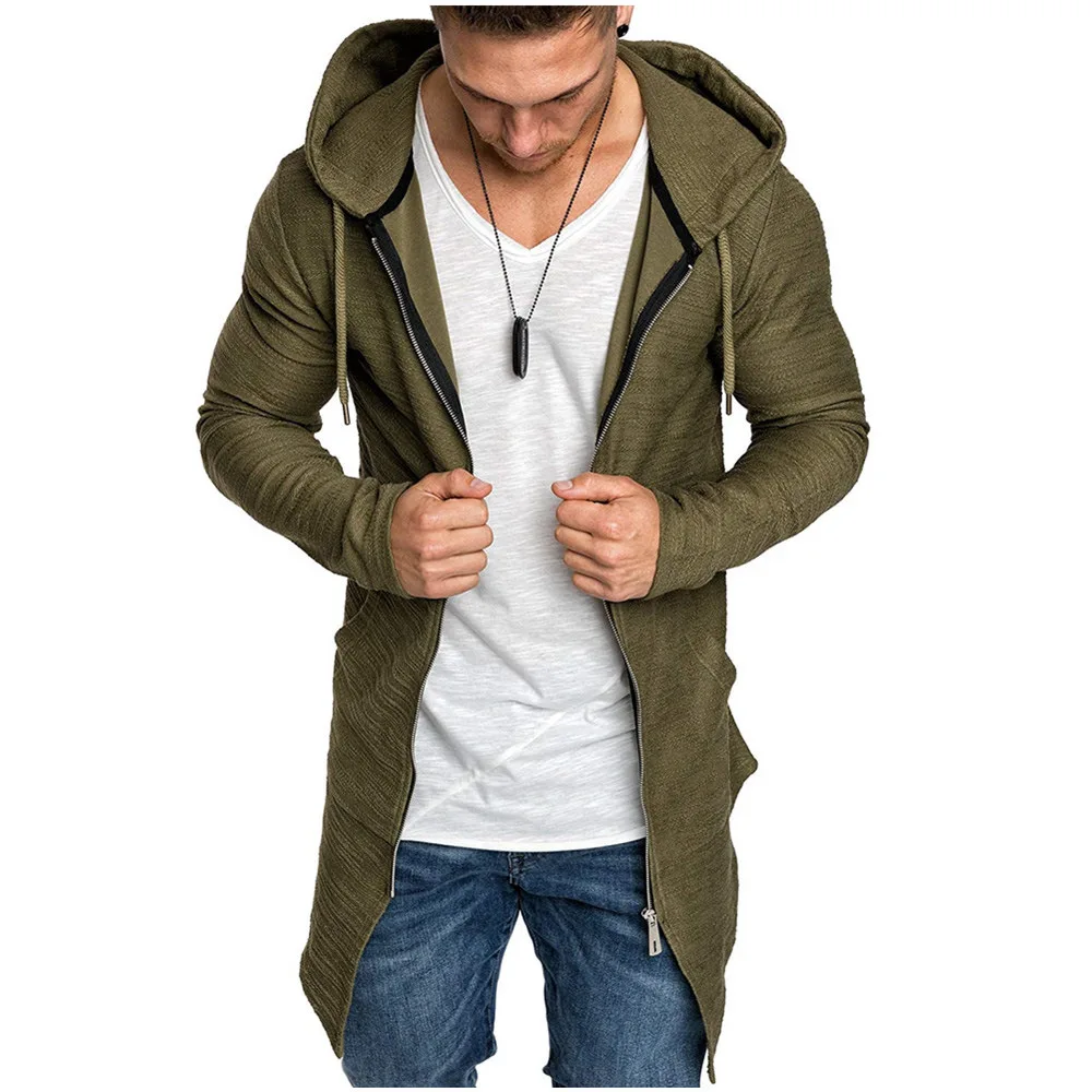 Dropshipping 2019 New Arrive Zipper Hoodies Men Long Jacket Men Slim Fit Hooded Trench Coat Men Hig