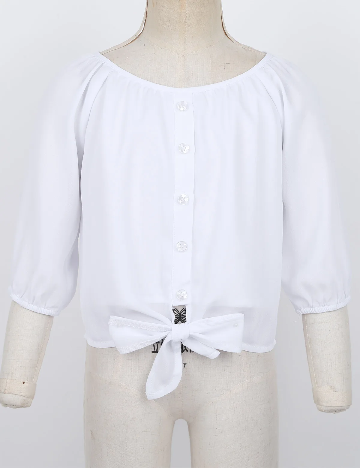 Весенне-осенняя шифоновая блузка для девочек-подростков белая повседневная одежда с рукавами 3/4 года рубашка для девочек на вечеринку топы для детей, детская одежда