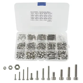 

480pcs Hex Socket Head Cap Screws Nut Kit Set M2 M3 M4 Stainless Steel For Home Appliance