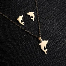 

Bruids Sieraden Sets Dolphin Necklace Earrings Set Stainless Steel Jewelry Set Women Ladies gold necklace for women
