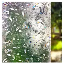 Blooming Flowers Vine Design Window Film Static Cling Rainbow-Refraction Under Sunlight Multi-Size 3D Laser Glass Home Decor