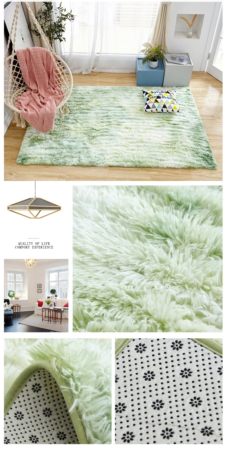 Европейский ковер с длинными волосами, модные ковры для спальни, прикроватный коврик для окна, одеяло, зеленый градиент цвета, коврики для гостиной