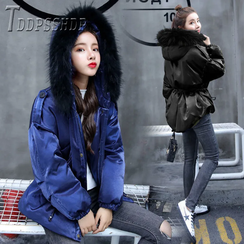 ##BUY Hooded Thicken Glossy Women Parkas Winter Jackets Fur Collar Warm Thick Female Coat