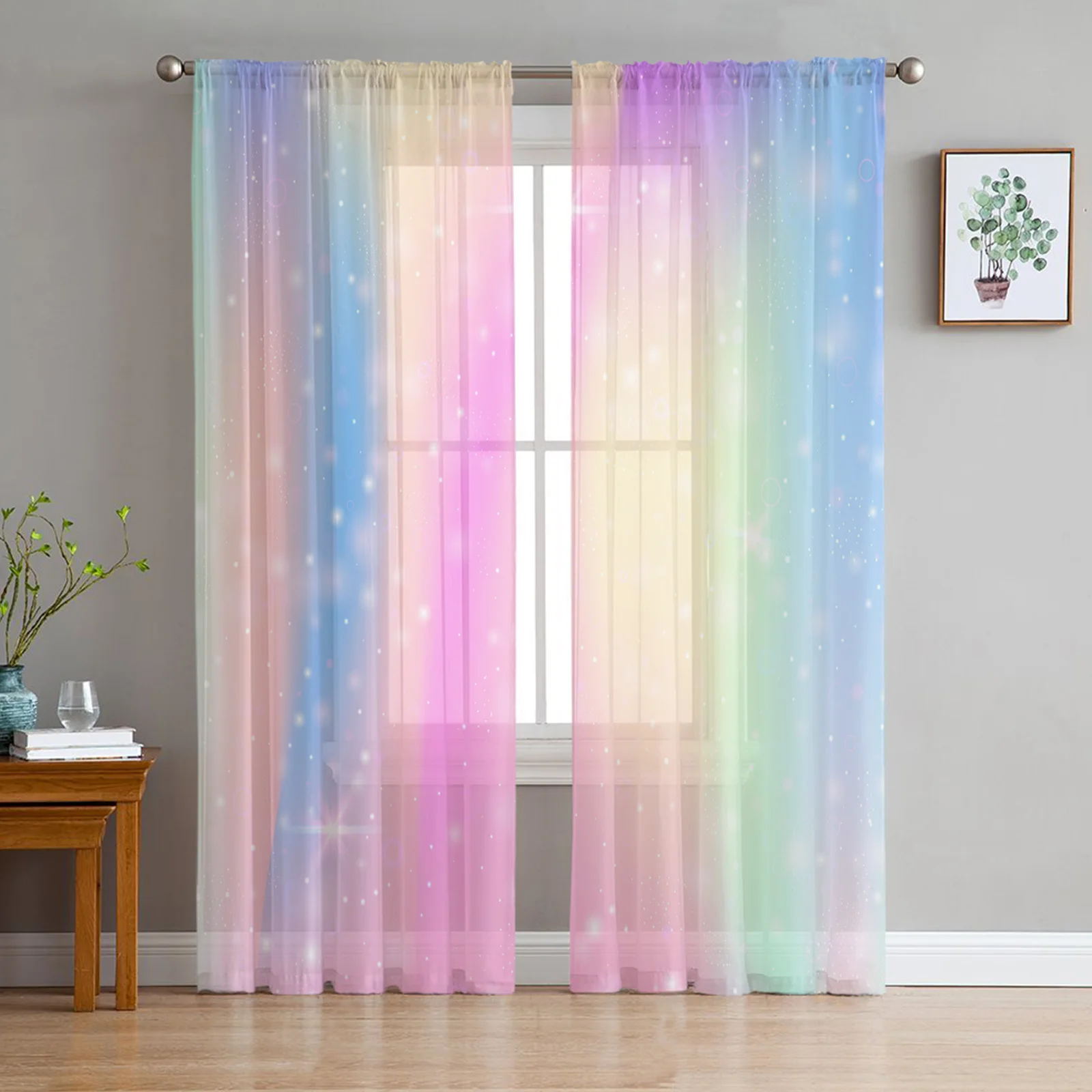 Rainbow Pink Morning Glow Window Treatment Tulle Modern Sheer Curtains for Kitchen Living Room the Bedroom Curtains Decoration 