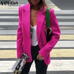 Escritório blazer formal vonda 2022 outono casual turn down neck manga longa casacos sólidos soltos oversized outerwears