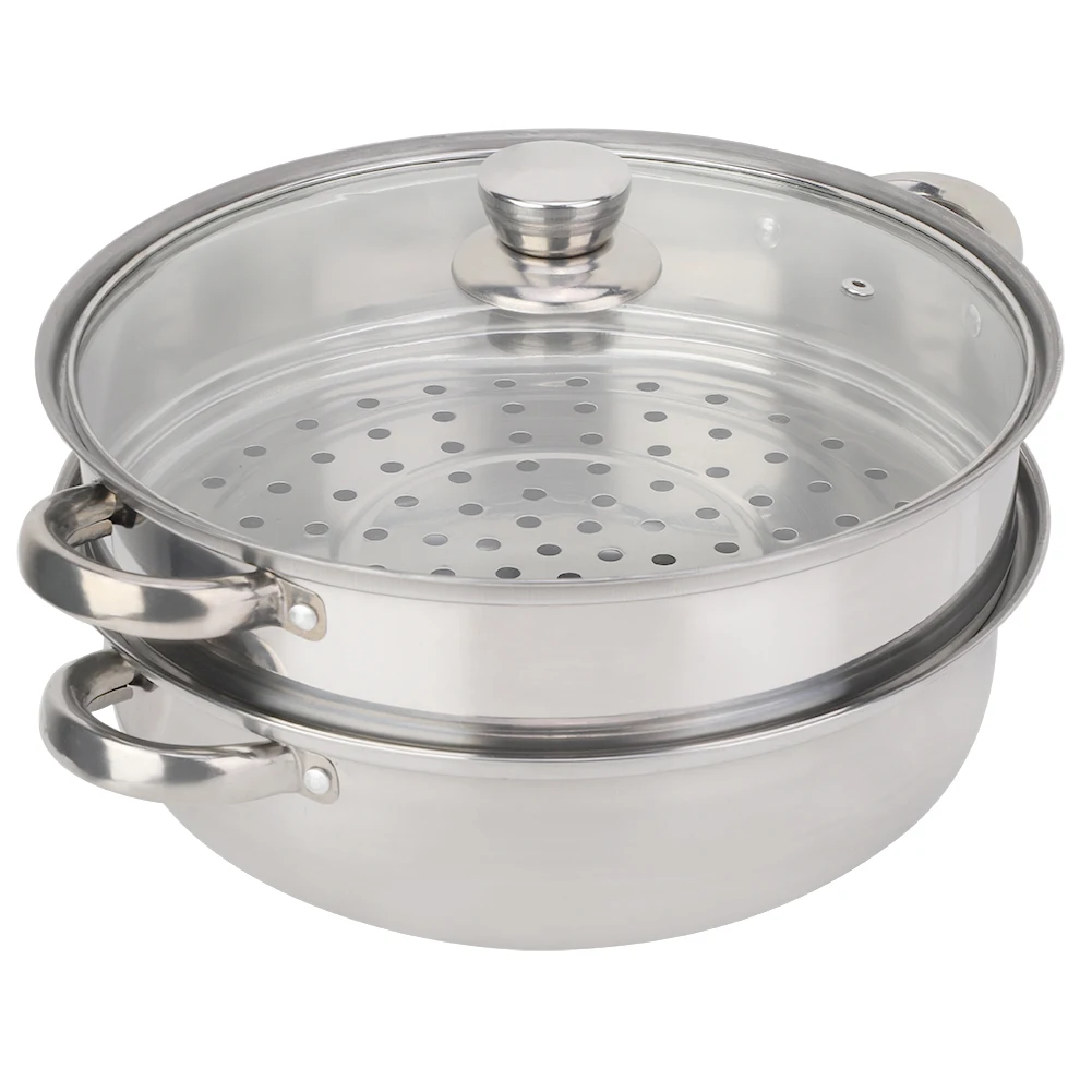 Stainless Steel Steamer New Chinese Three-Layer Thickening Large Capacity uncoated Gas Induction Cooker Multi-Purpose Pot 28cm-26cm 