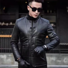 Мужской пуховик из натуральной овечьей кожи, мужской пуховик с стоячим воротником, теплый белый пуховик на утином пуху