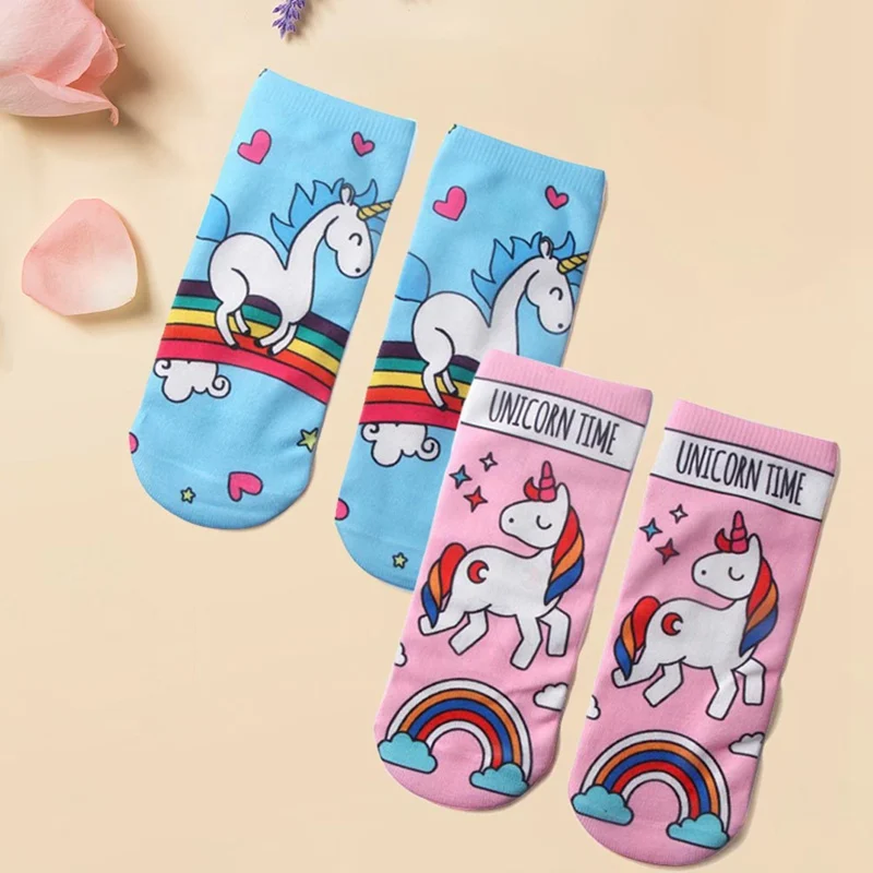 Новые детские носки милые хлопковые носки с мультяшным единорогом для мальчиков и девочек детские короткие носки с принтом принцессы
