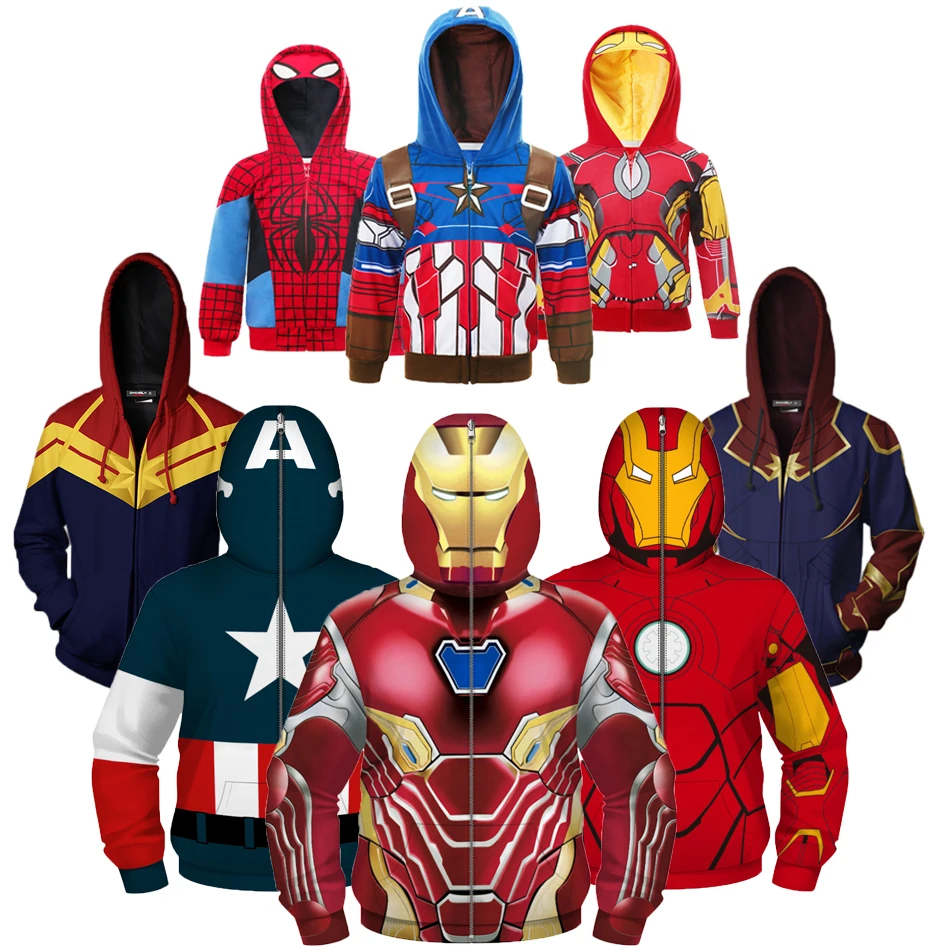 Child Boys Spiderman Iron Man Hulk Jacket Coat Hoodie Zipper Cosplay Sweatshirt 