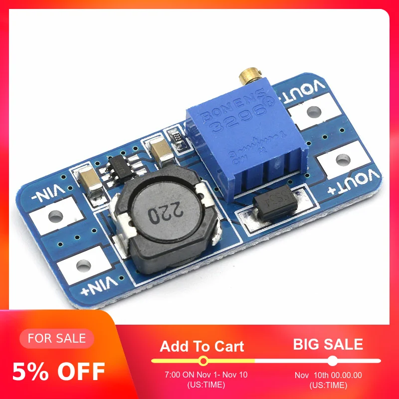MT3608 DC регулируемый Повышающий Модуль 2A повышение пластина Step Up с MICRO USB 2 V 24 5V 9V 12V