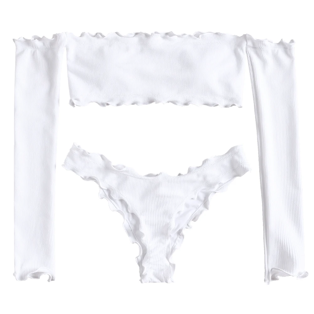 Zaful Женский комплект бикини с длинными рукавами и открытыми плечами однотонный