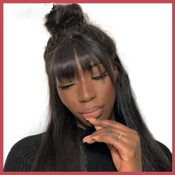 

30 Inch Lace Front Wigs with Bangs 5*5 PU Silk Base Wig Natural Hairline Peruvian Hair For Women