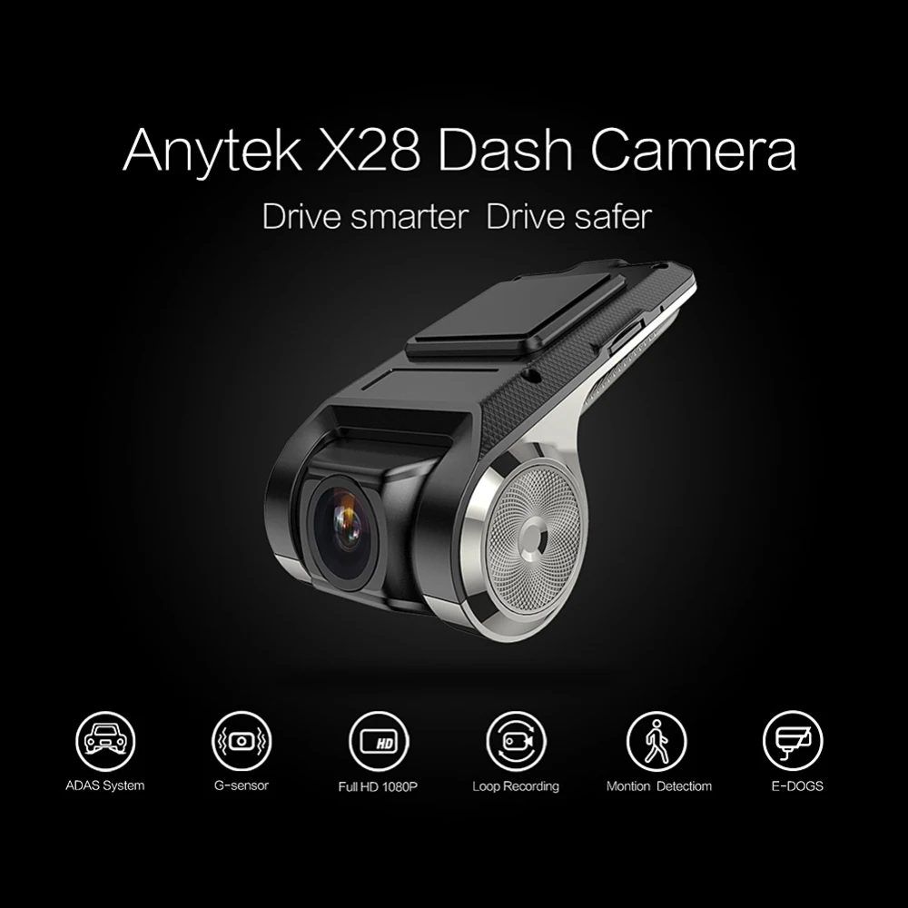 Anytek X28 USB Автоматический цифровой видеорегистратор Full HD 720P видеокамера ADAS g-сенсор 150 градусов Мини Автомобильный видеорегистратор Камера