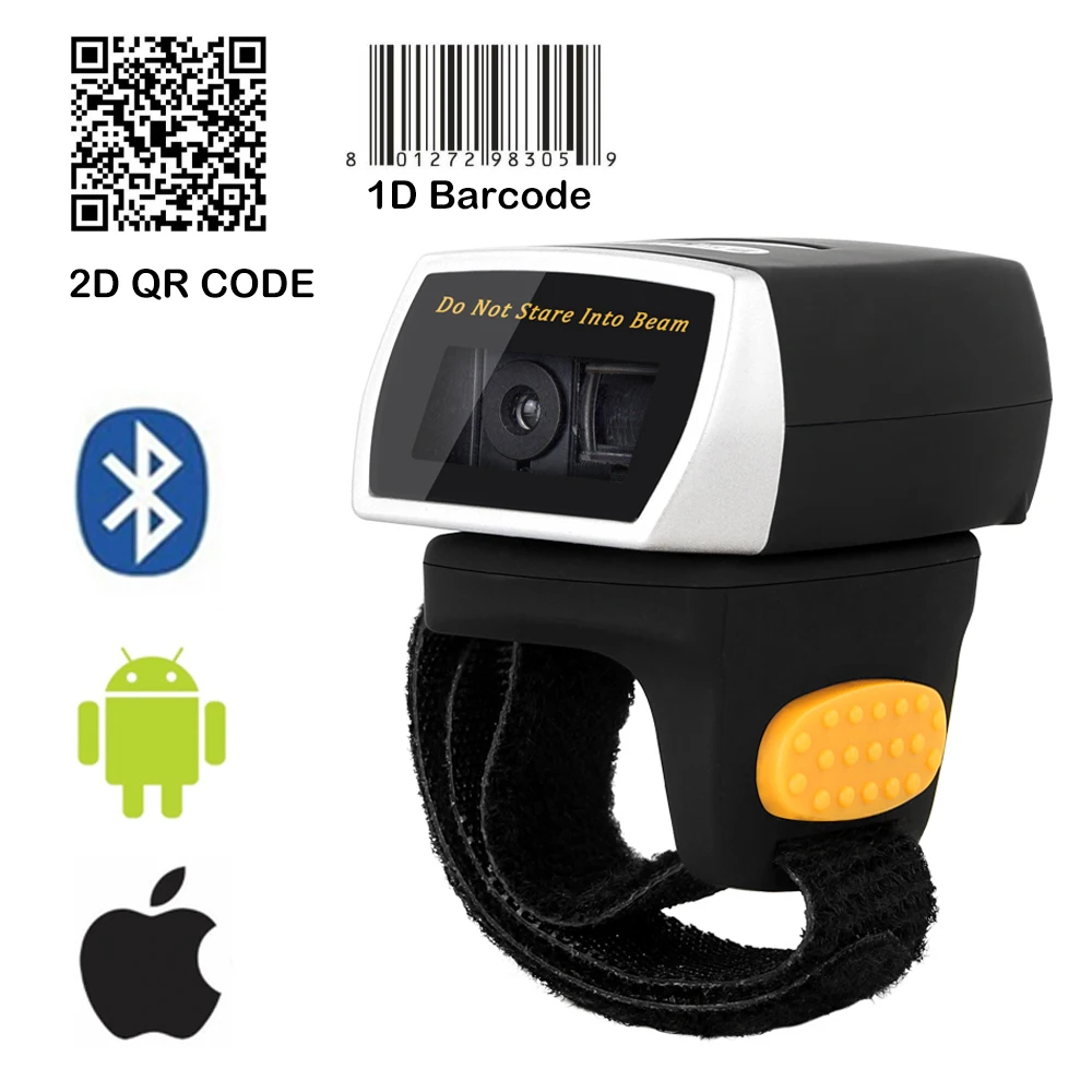 

2D QR Bar code Scanner 1D CCD PDF417 2D Barcode Scanner Pocket Wireless Bluetooth Finger Wearable Ring For IOS Android Windows